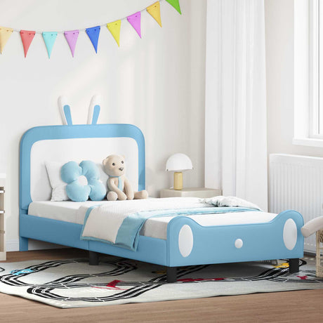 Vidaxl bedframe voor kinderen met hoofdbord blauw 90 x 190 cm pu