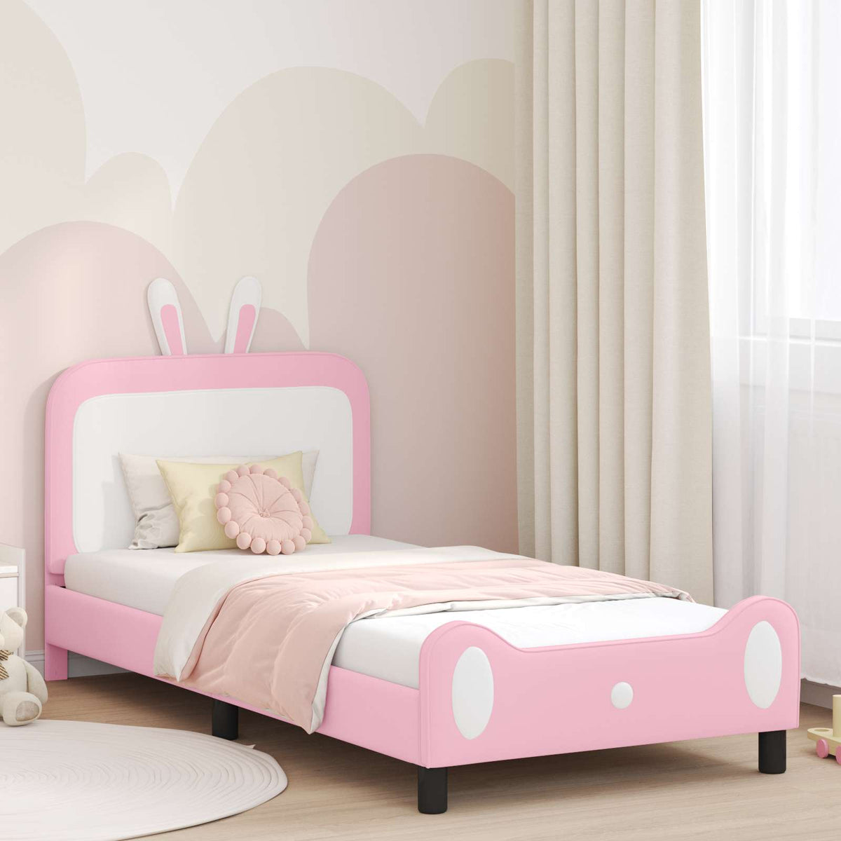 Vidaxl bedframe voor kinderen met hoofdbord roze 90 x 200 cm pu