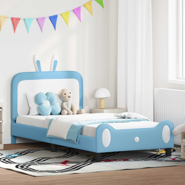 Vidaxl bedframe voor kinderen met hoofdbord blauw 90 x 200 cm pu