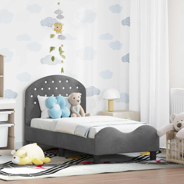 Vidaxl peuterbedframe met hoofdbord donkergrijs 70 x 140 cm fluweel