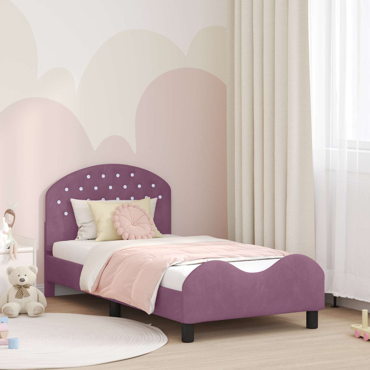 Vidaxl bedframe voor kinderen met hoofdbord paars 80 x 160 cm fluweel