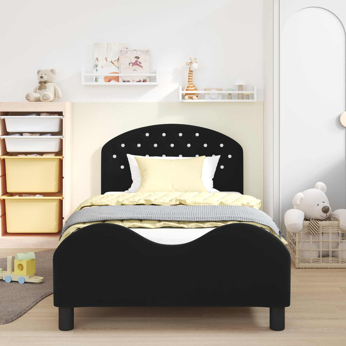 Vidaxl bedframe voor kinderen met hoofdbord zwart 90 x 190 cm fluweel