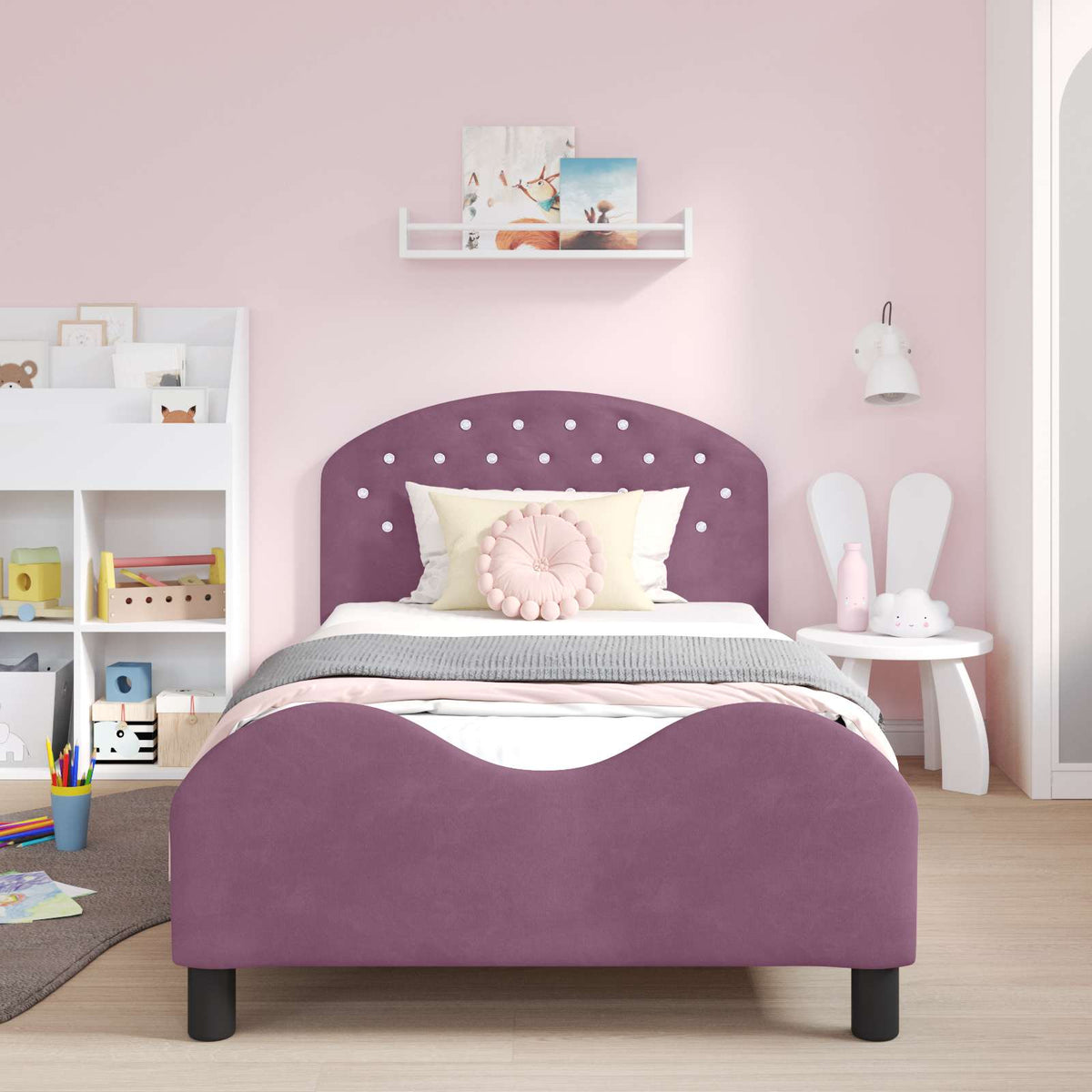 Vidaxl bedframe voor kinderen met hoofdbord paars 90 x 190 cm fluweel