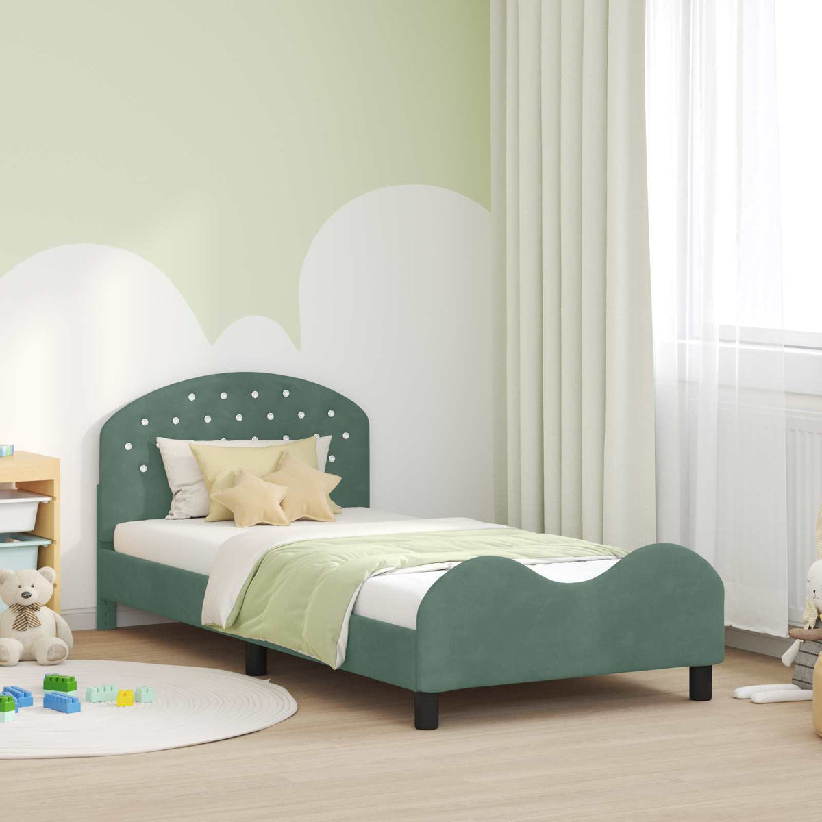 Vidaxl bedframe voor kinderen met hoofdbord zeegroen 90 x 190 cm