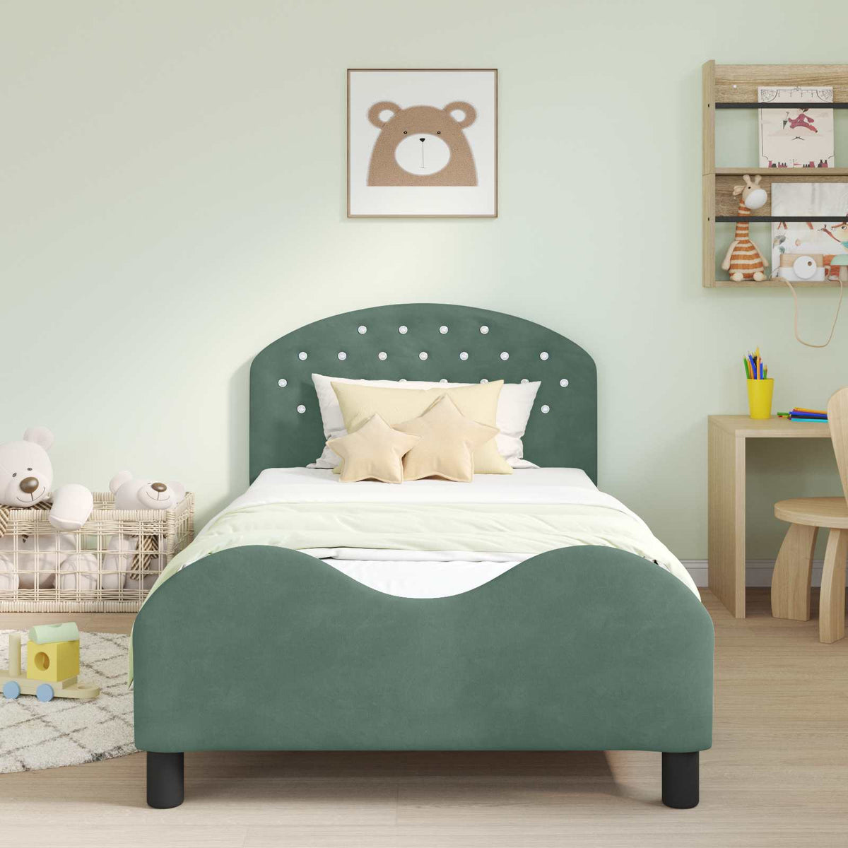 Vidaxl bedframe voor kinderen met hoofdbord zeegroen 90 x 190 cm