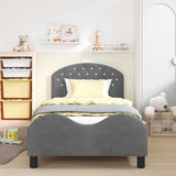 Vidaxl bedframe voor kinderen met hoofdbord donkergrijs 90 x 200 cm