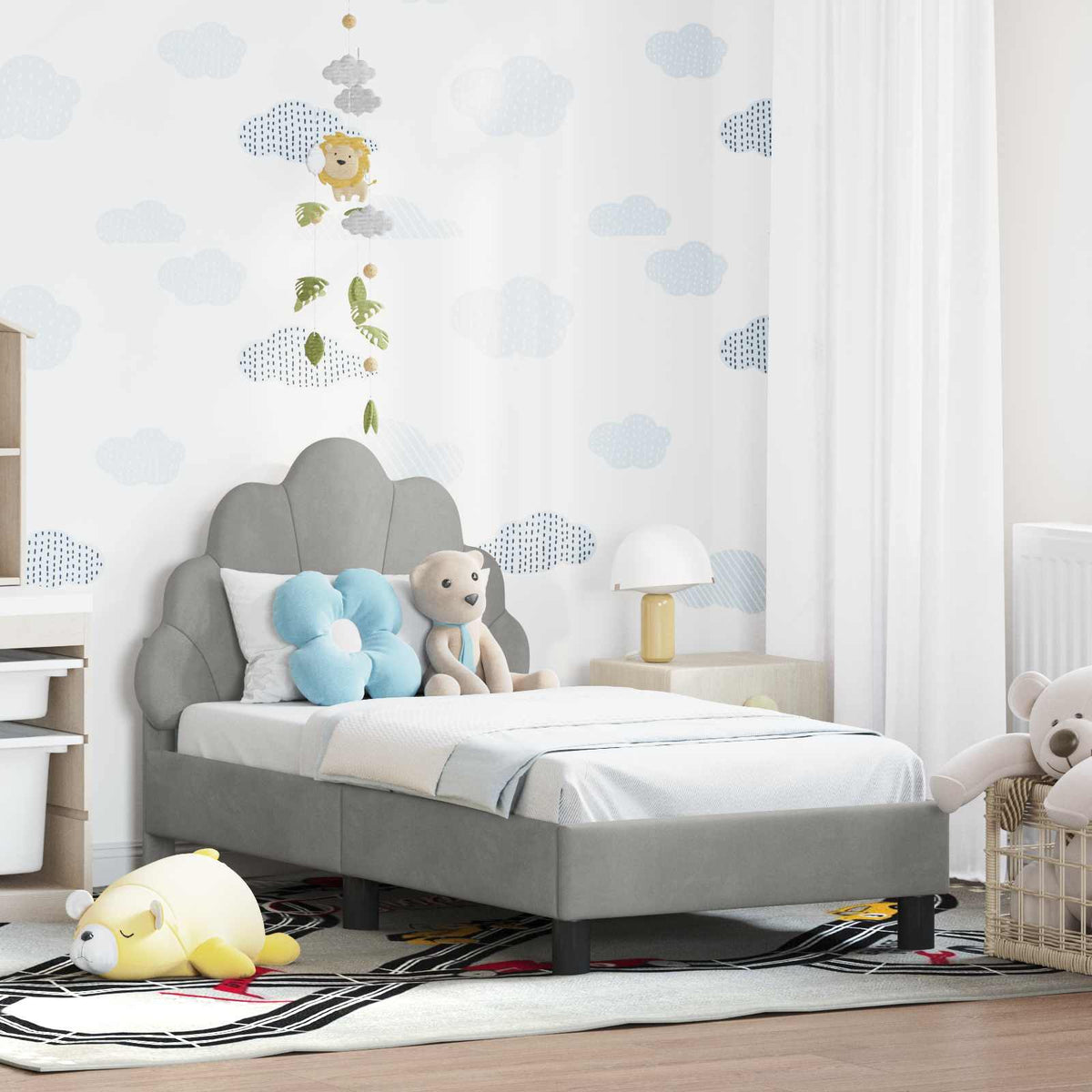 Vidaxl peuterbedframe met hoofdbord lichtgrijs 70 x 140 cm fluweel
