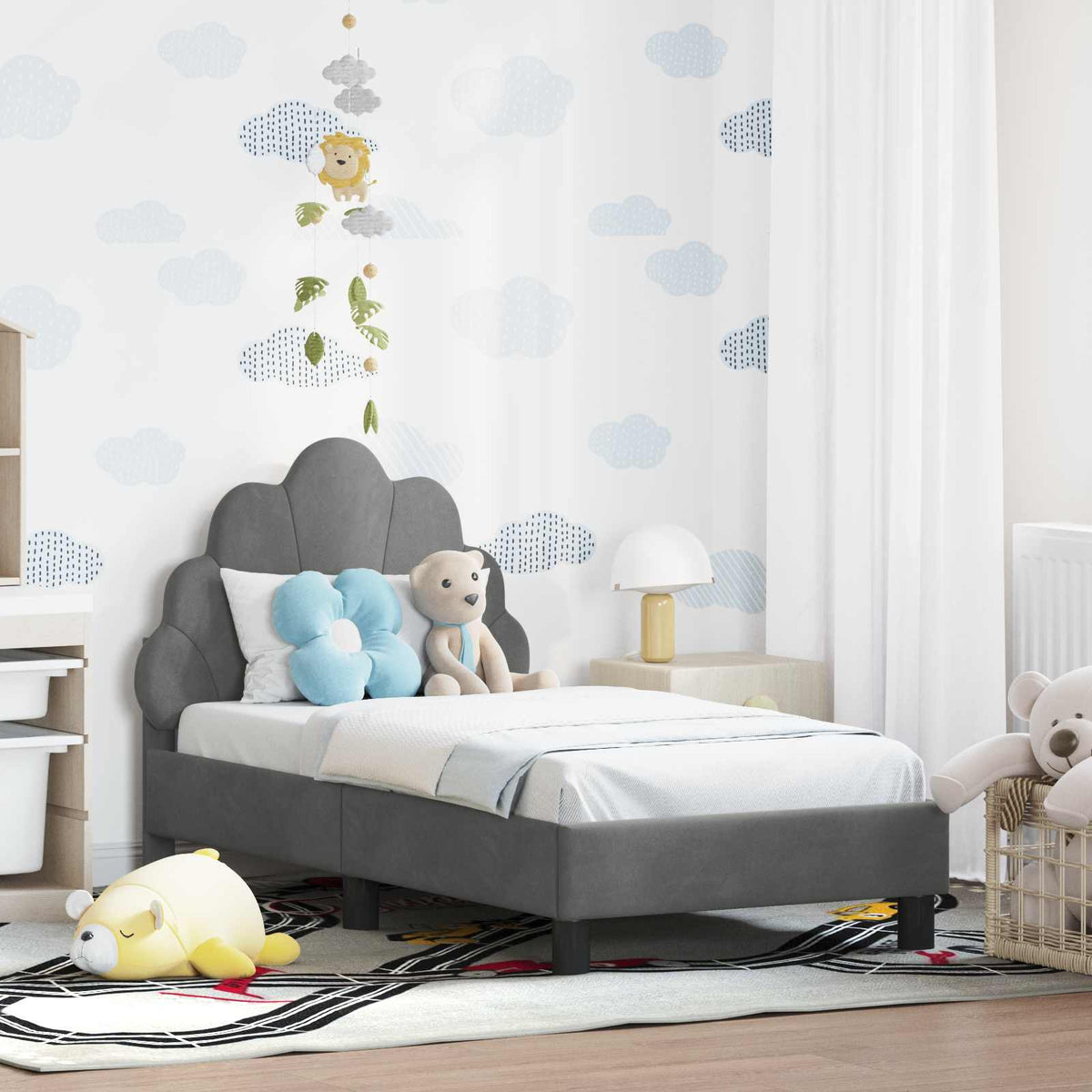 Vidaxl peuterbedframe met hoofdbord donkergrijs 70 x 140 cm fluweel