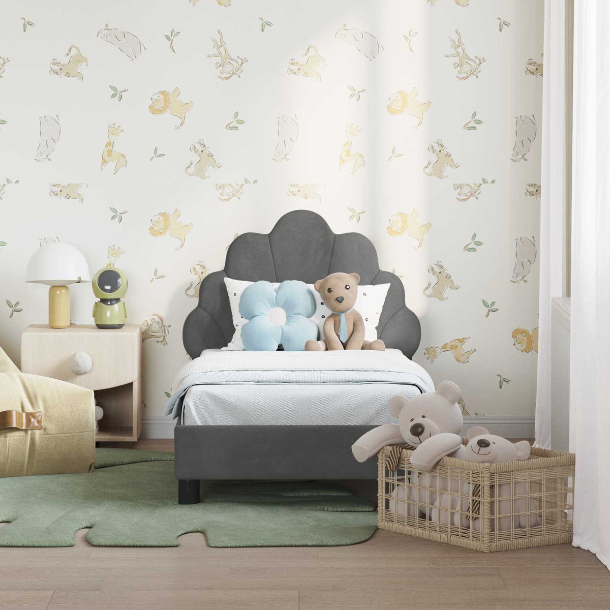 Vidaxl peuterbedframe met hoofdbord donkergrijs 70 x 140 cm fluweel