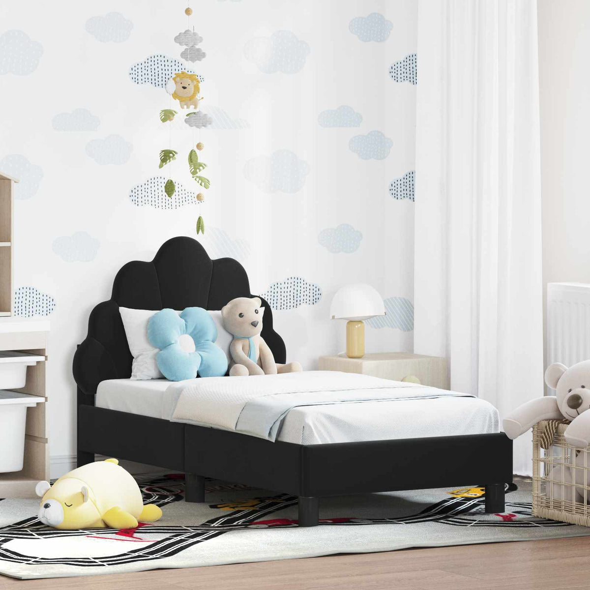 Vidaxl peuterbedframe met hoofdbord zwart 70 x 140 cm fluweel