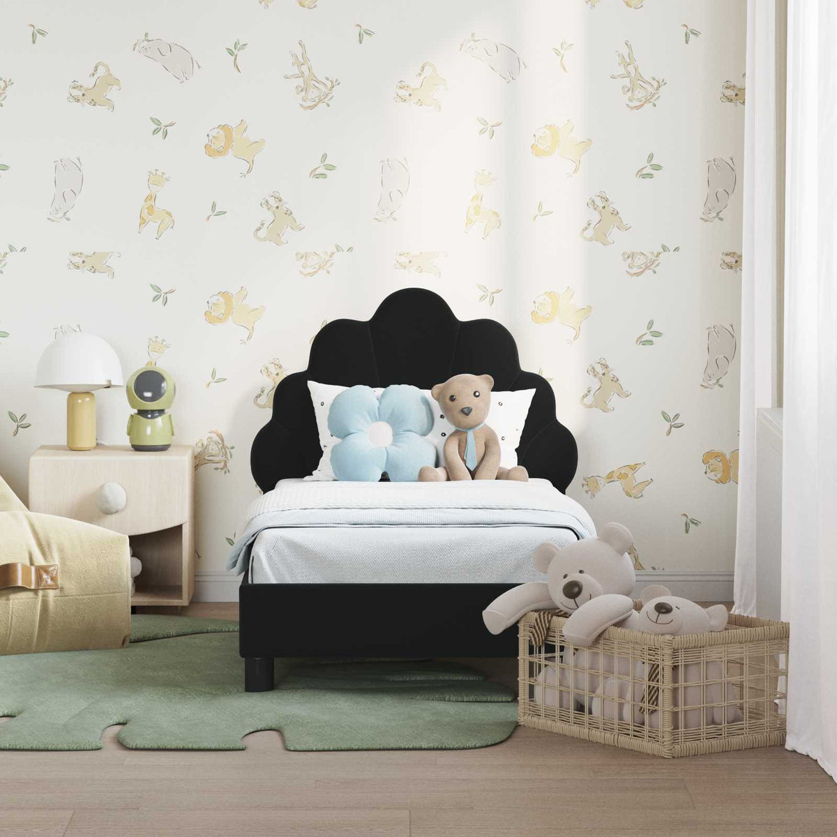 Vidaxl peuterbedframe met hoofdbord zwart 70 x 140 cm fluweel