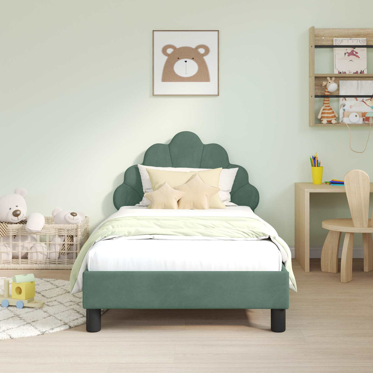 Vidaxl bedframe voor kinderen met hoofdbord zeegroen 80 x 160 cm