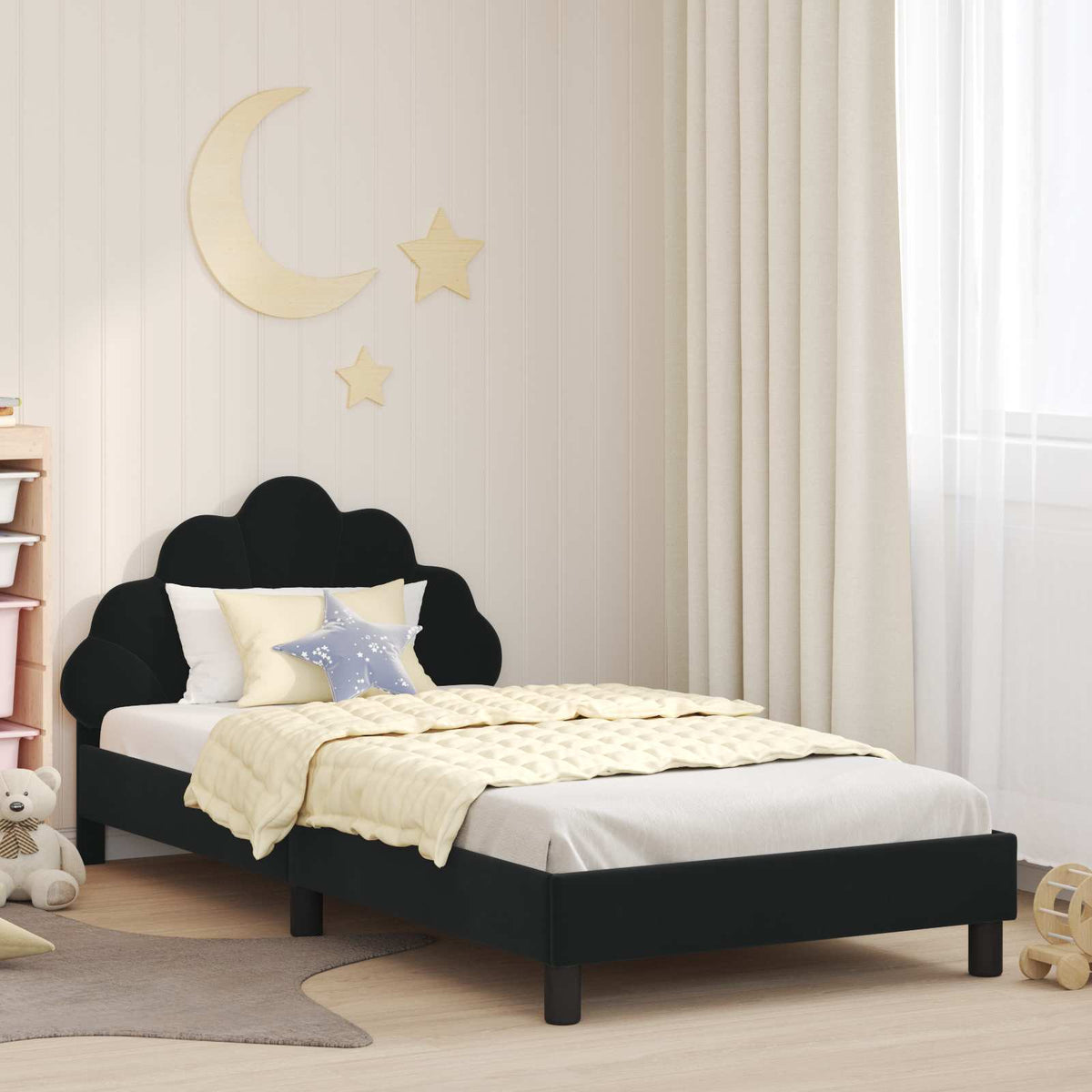 Vidaxl bedframe voor kinderen met hoofdbord zwart 80 x 200 cm fluweel