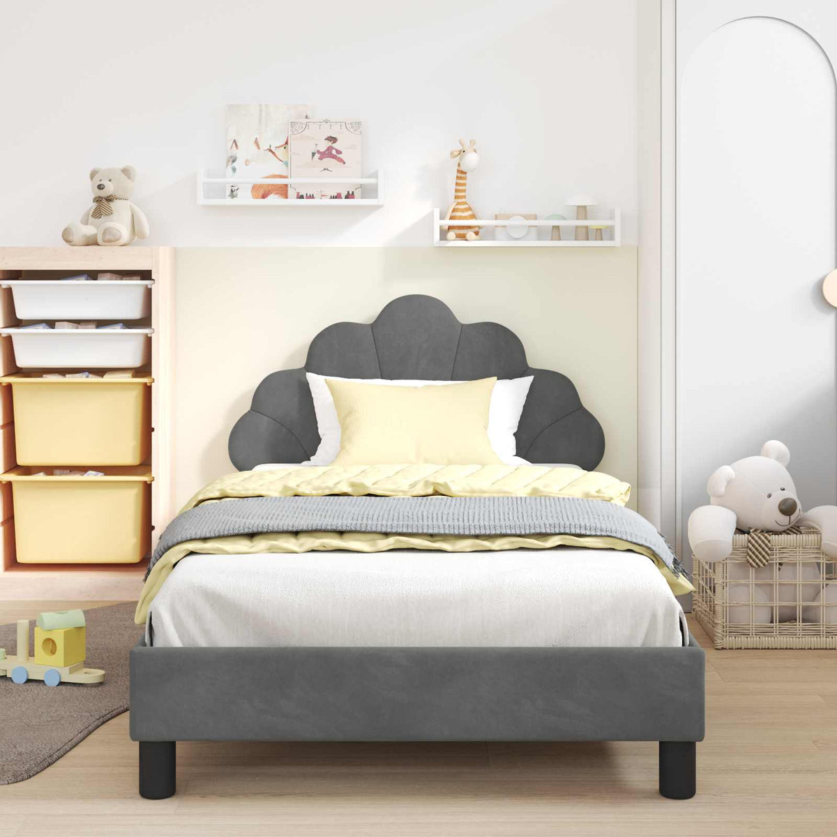 Vidaxl bedframe voor kinderen met hoofdbord donkergrijs 90 x 200 cm