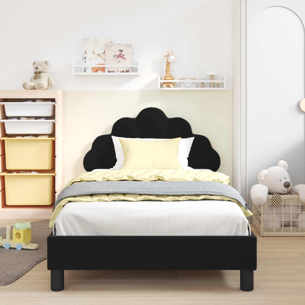 Vidaxl bedframe voor kinderen met hoofdbord zwart 90 x 200 cm fluweel