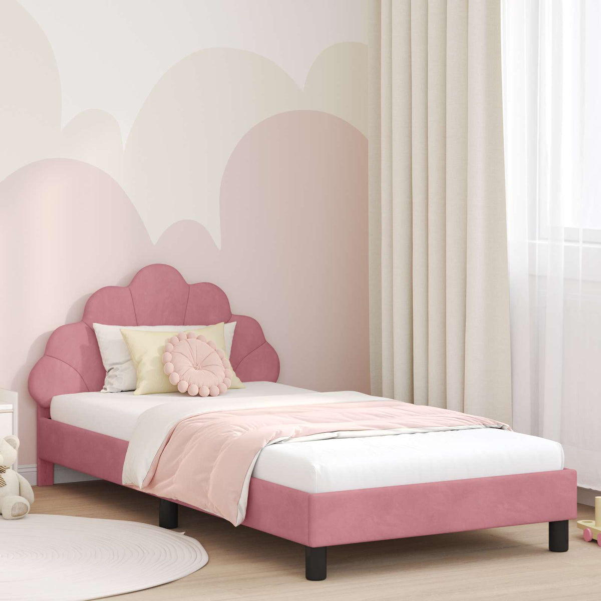 Vidaxl bedframe voor kinderen met hoofdbord roze 90 x 200 cm fluweel