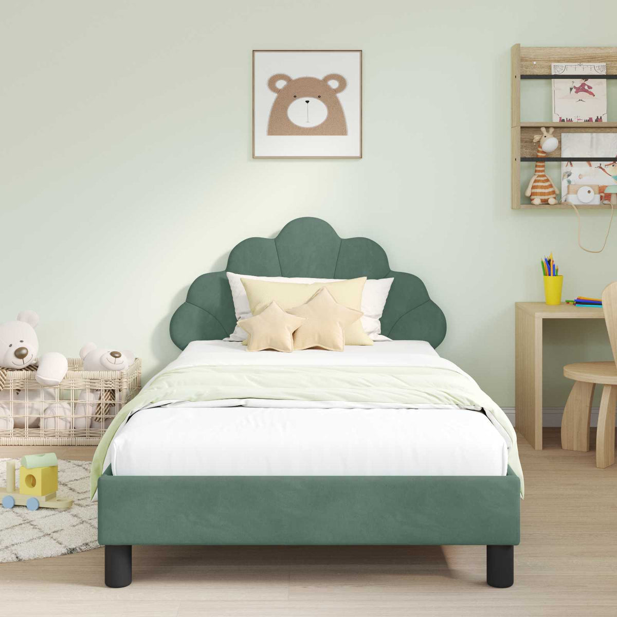 Vidaxl bedframe voor kinderen met hoofdbord zeegroen 90 x 200 cm