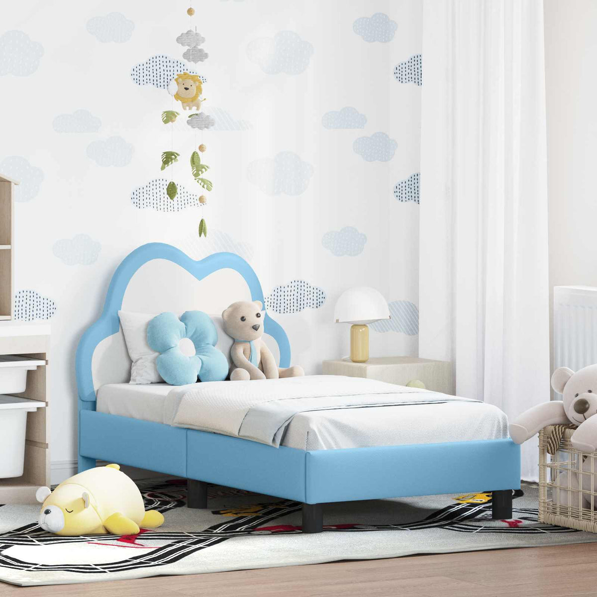Vidaxl peuterbedframe met hoofdbord blauw 70 x 140 cm pu