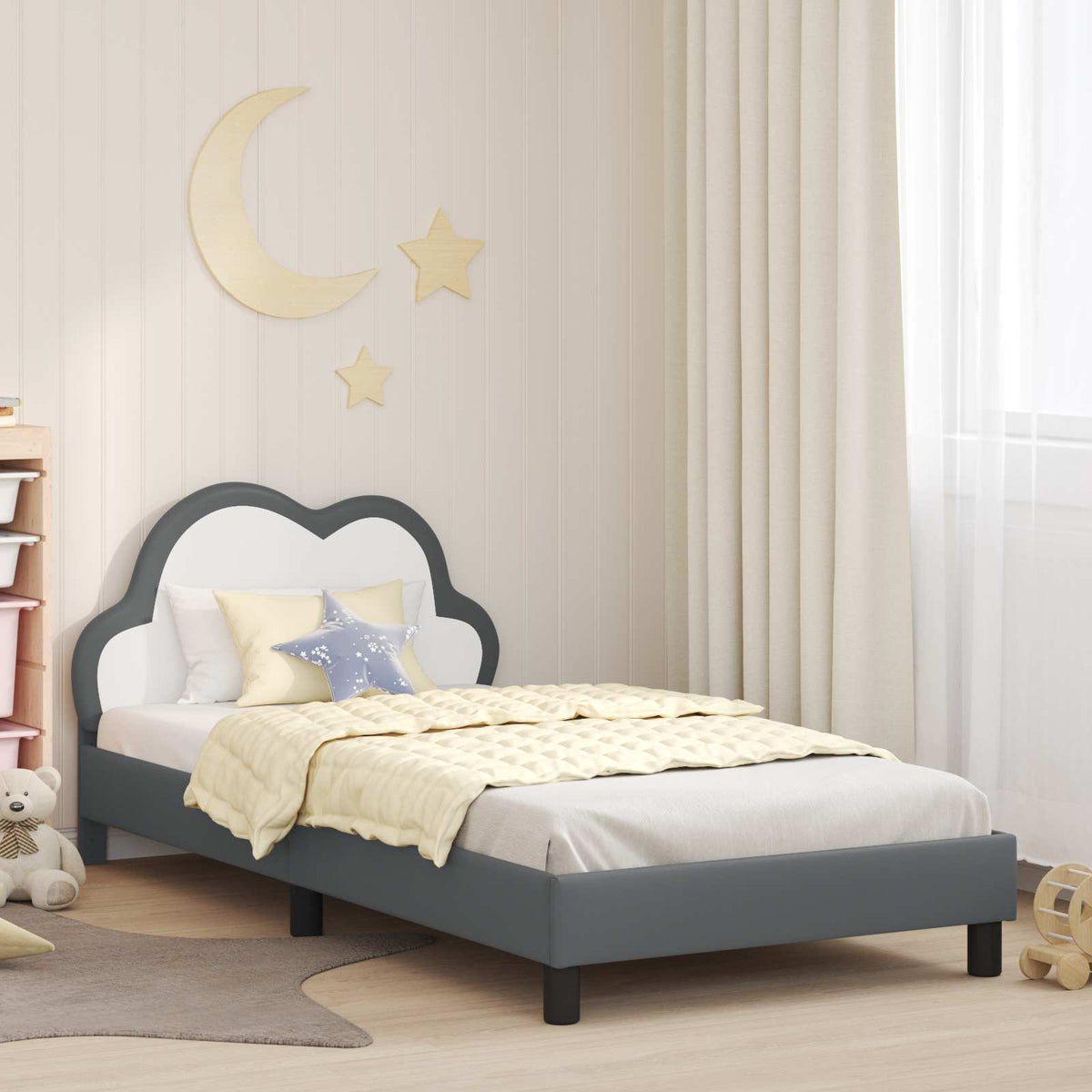 Vidaxl bedframe voor kinderen met hoofdbord lichtgrijs 90 x 190 cm pu