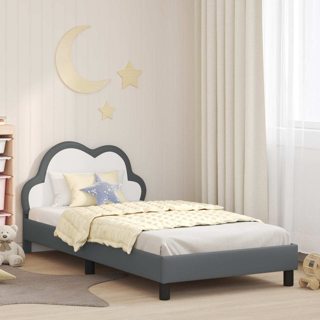 Vidaxl bedframe voor kinderen met hoofdbord lichtgrijs 90 x 190 cm pu