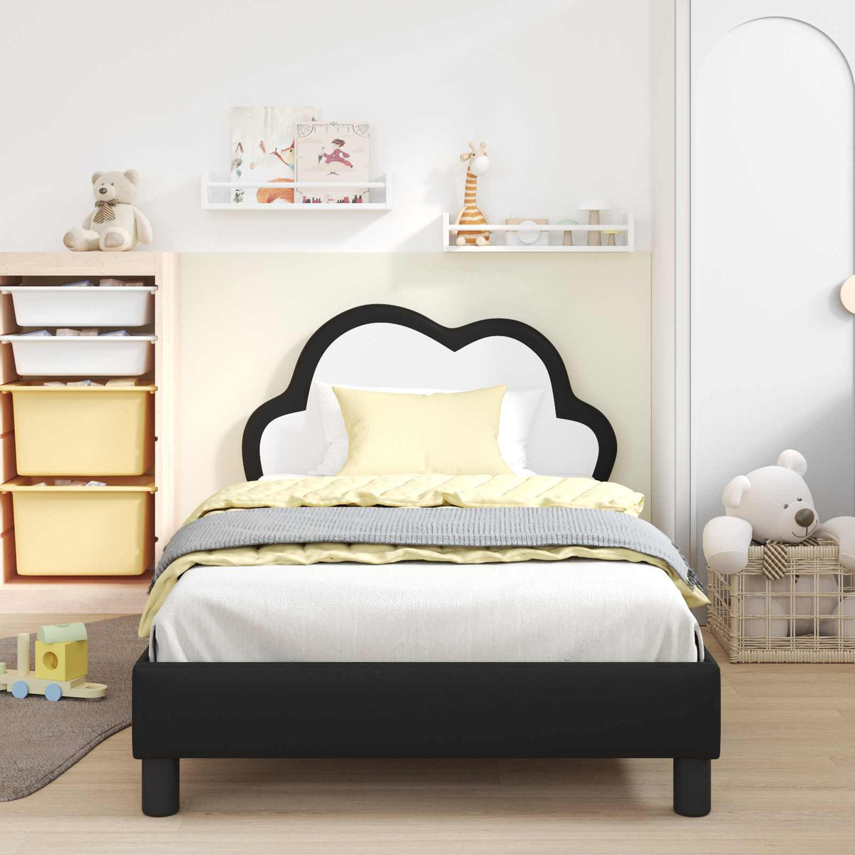 Vidaxl bedframe voor kinderen met hoofdbord zwart 90 x 190 cm pu