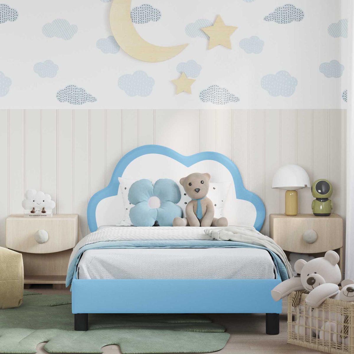 Vidaxl bedframe voor kinderen met hoofdbord blauw 90 x 200 cm pu