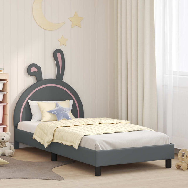 Vidaxl bedframe voor kinderen met hoofdbord lichtgrijs 90 x 190 cm pu