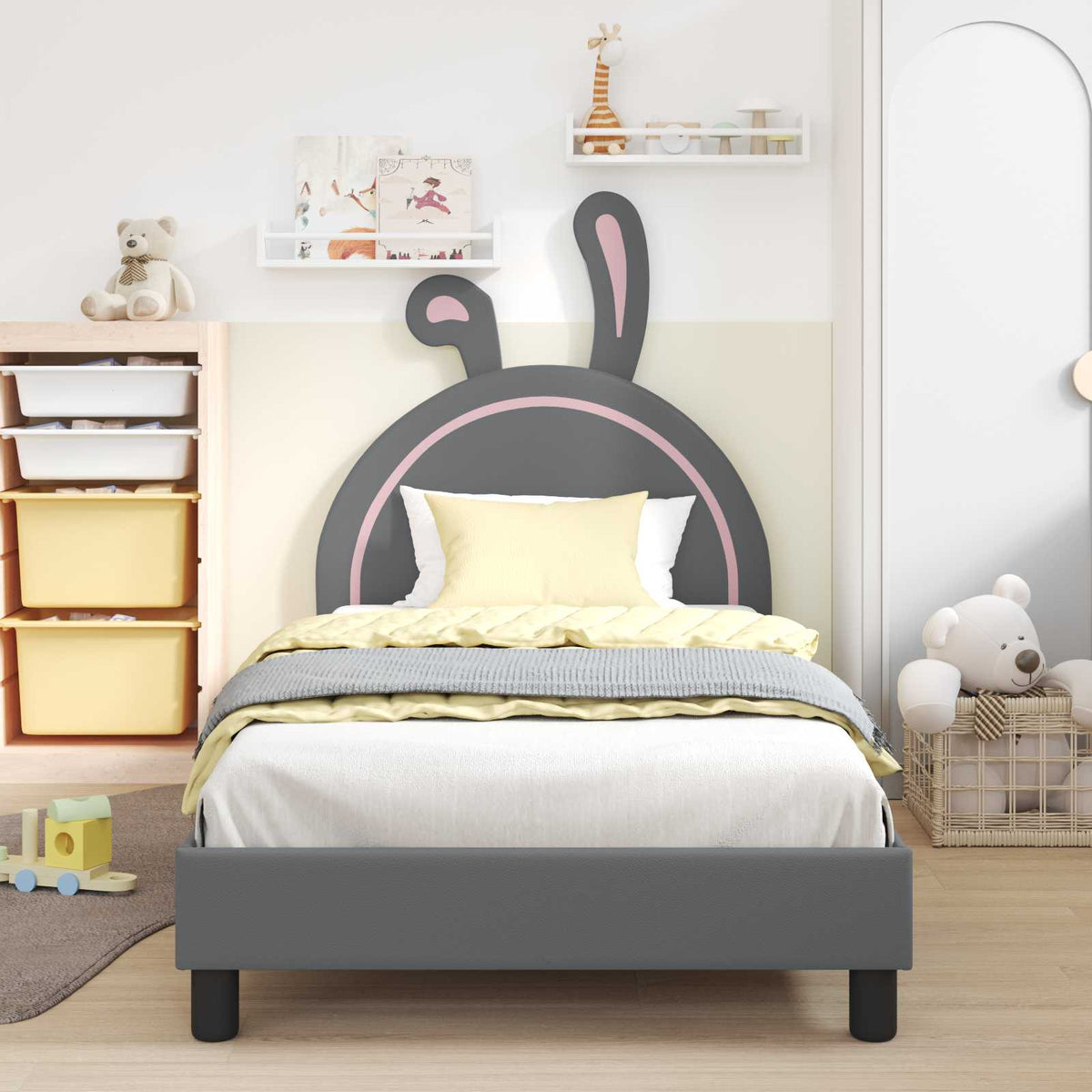 Vidaxl bedframe voor kinderen met hoofdbord lichtgrijs 90 x 200 cm pu