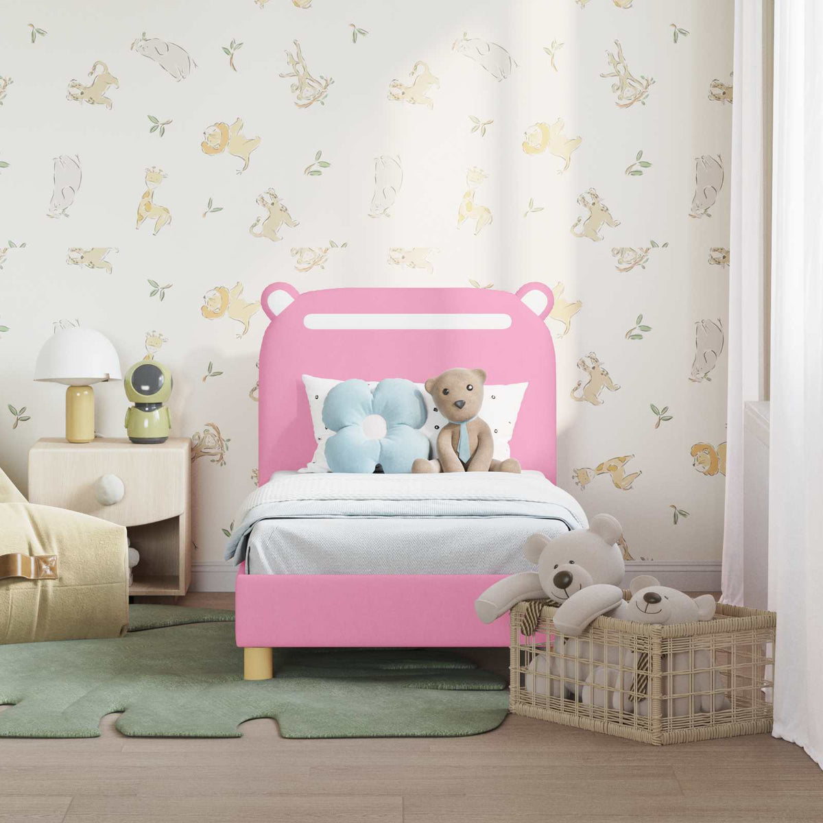 Vidaxl peuterbedframe met hoofdbord roze 70 x 140 cm stof