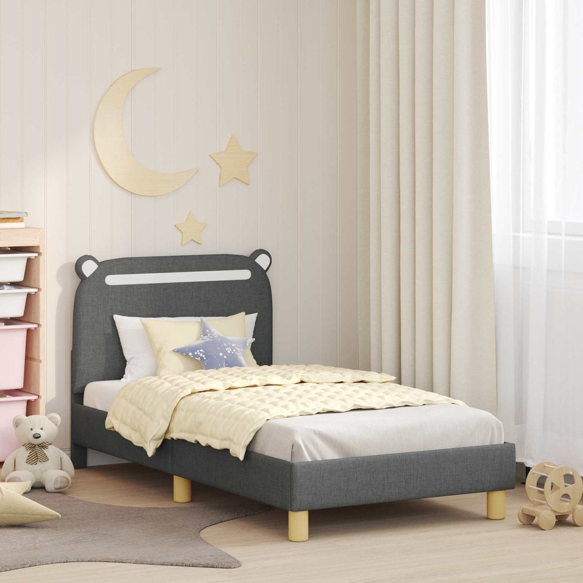 Vidaxl bedframe voor kinderen met hoofdbord donkergrijs 80 x 160 cm