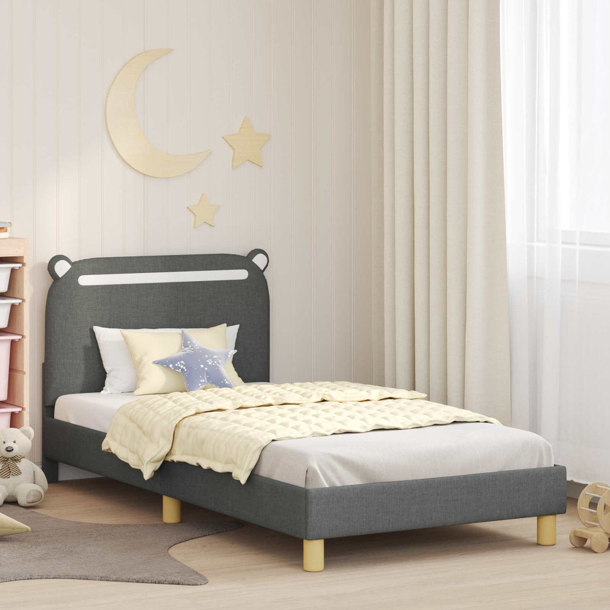 Vidaxl bedframe voor kinderen met hoofdbord donkergrijs 90 x 200 cm
