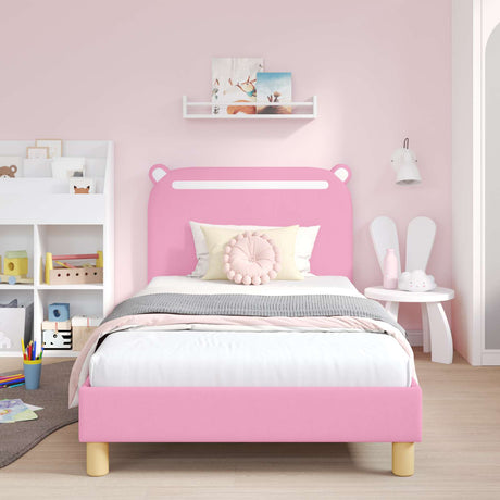 Vidaxl bedframe voor kinderen met hoofdbord roze 90 x 200 cm stof