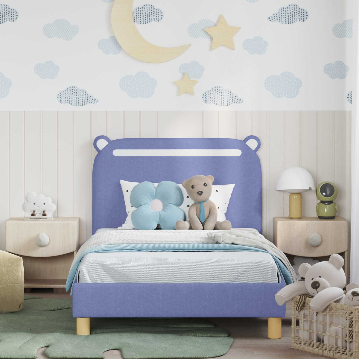 Vidaxl bedframe voor kinderen met hoofdbord jeans blauw 90 x 200 cm