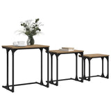 Vidaxl nesting koffietafel 3 st artisanaal eikenkleurig bewerkt hout