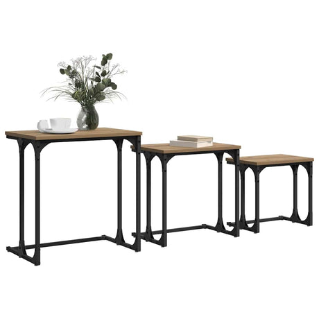 Vidaxl nesting koffietafel 3 st artisanaal eikenkleurig bewerkt hout