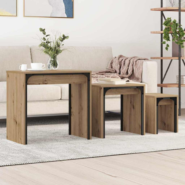 Vidaxl salontafel 3 st artisan eiken 60 x 35 x 56 cm bewerkt hout