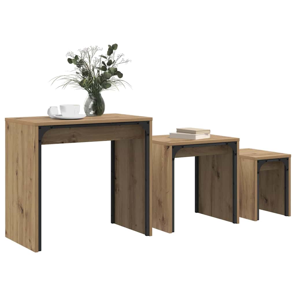 Vidaxl salontafel 3 st artisan eiken 60 x 35 x 56 cm bewerkt hout
