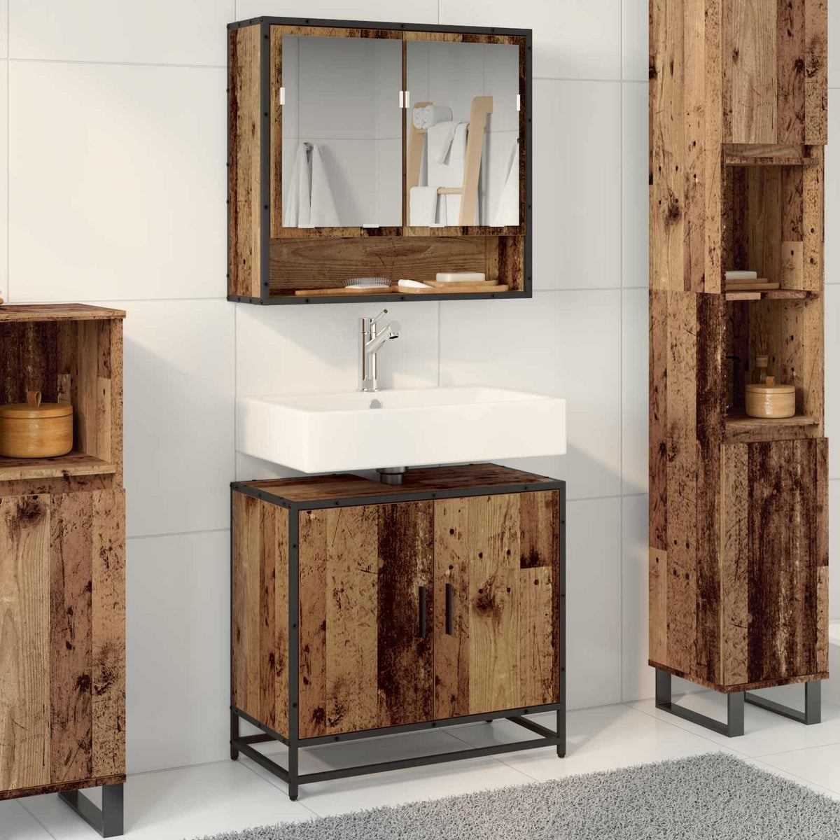 Vidaxl badkamer wastafelkast oud hout 65 x 33 x 60 cm bewerkt hout