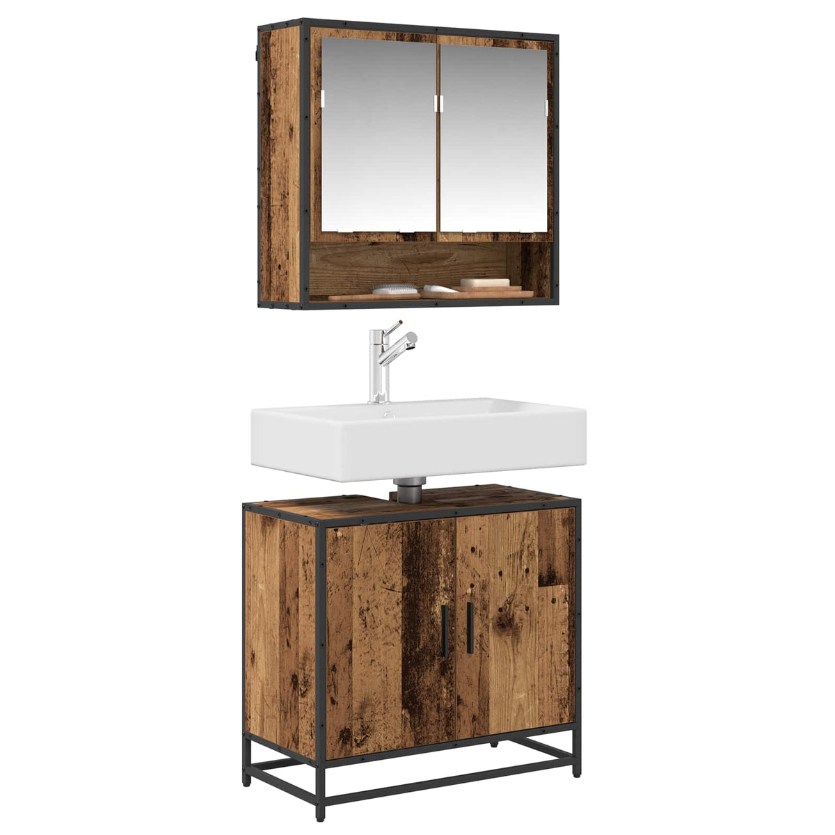 Vidaxl badkamer wastafelkast oud hout 65 x 33 x 60 cm bewerkt hout