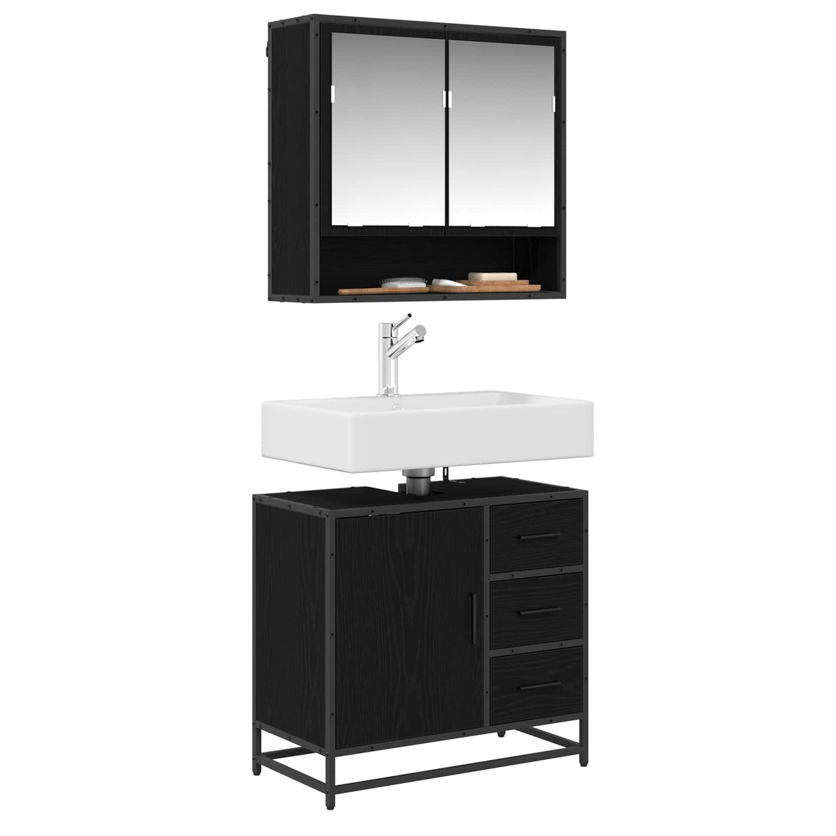 Vidaxl badkamerkast zwart eiken 65 x 33 x 60 cm bewerkt hout