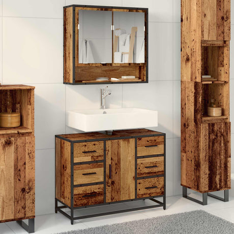 Vidaxl badkamerkast oud hout 80 x 33 x 60 cm bewerkt hout