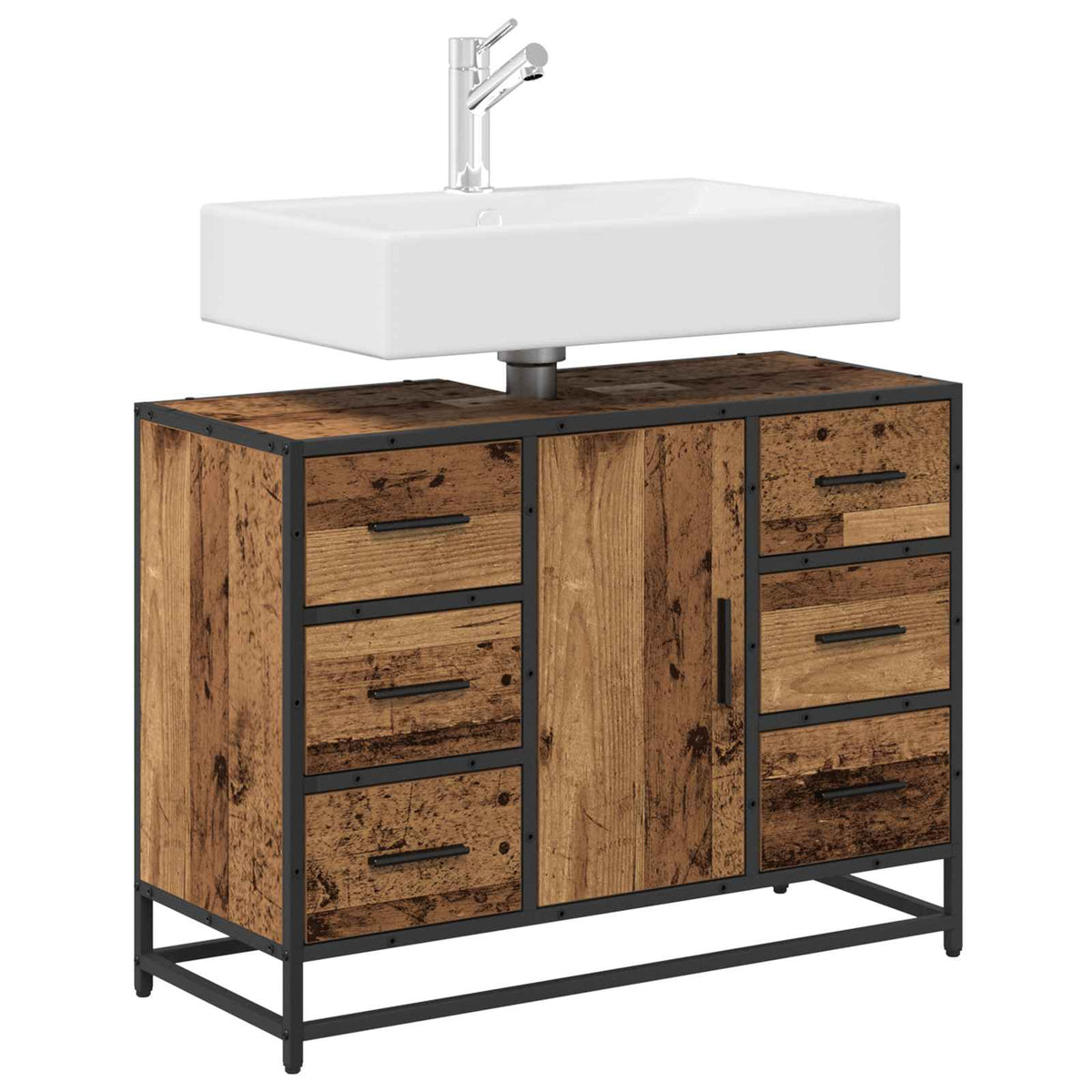 Vidaxl badkamerkast oud hout 80 x 33 x 60 cm bewerkt hout