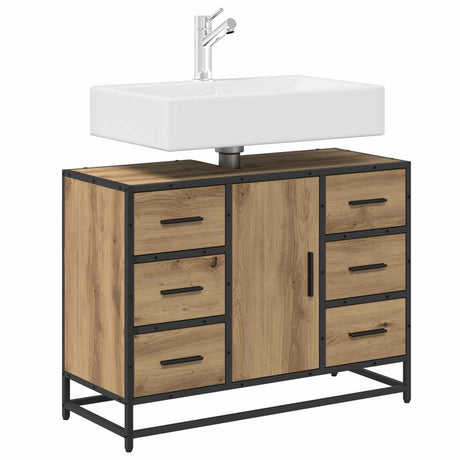 Vidaxl badkamerkast artisan eiken 80 x 33 x 60 cm bewerkt hout