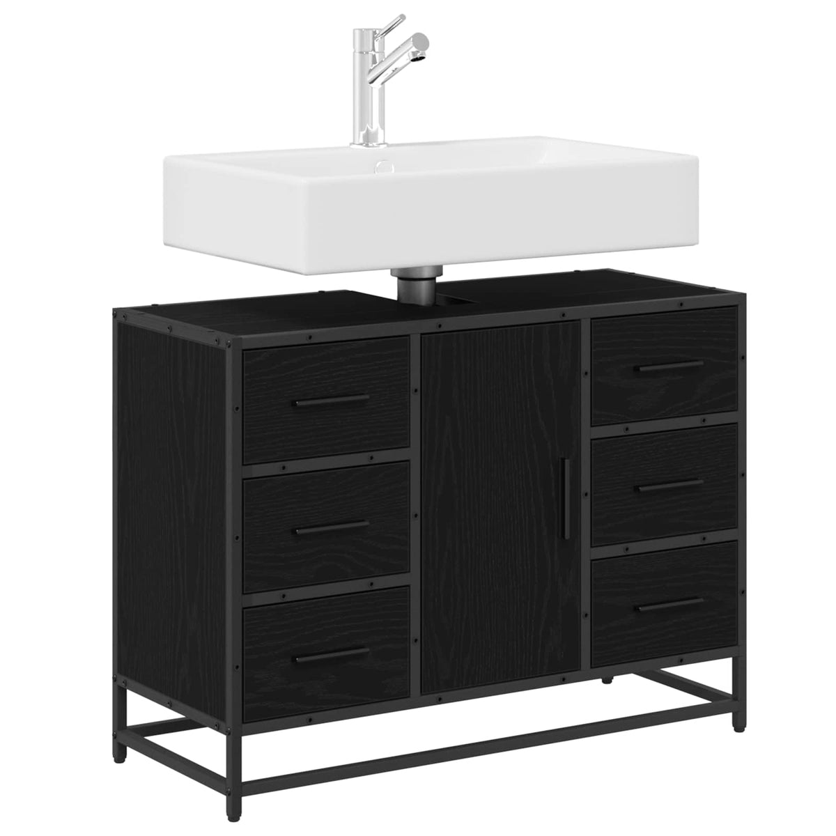Vidaxl badkamerkast zwart eiken 80 x 33 x 60 cm bewerkt hout