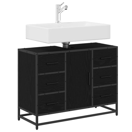 Vidaxl badkamerkast zwart eiken 80 x 33 x 60 cm bewerkt hout