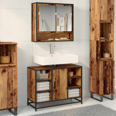 Vidaxl badkamerkast oud hout 80 x 33 x 60 cm bewerkt hout