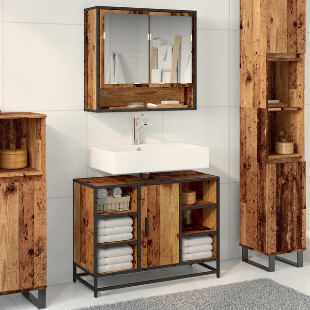 Vidaxl badkamerkast oud hout 80 x 33 x 60 cm bewerkt hout