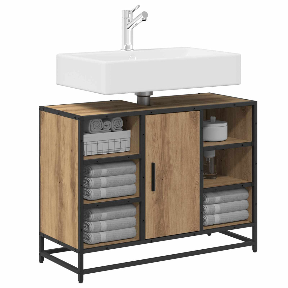 Vidaxl badkamerkast artisan eiken 80 x 33 x 60 cm bewerkt hout
