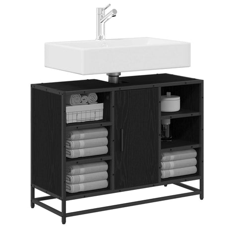 Vidaxl badkamerkast zwart eiken 80 x 33 x 60 cm bewerkt hout