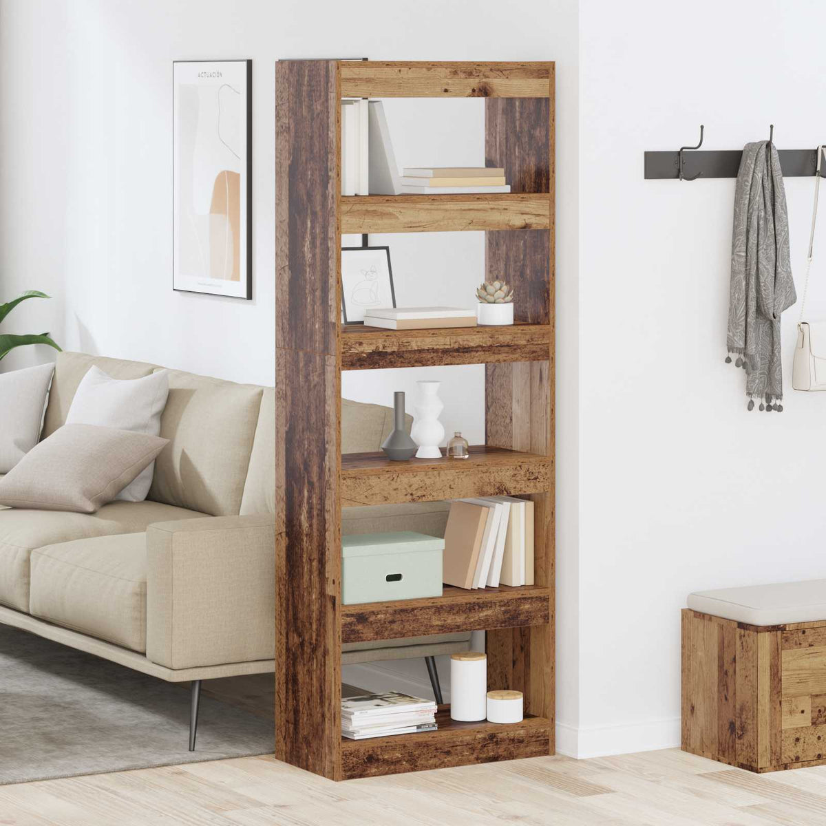 Vidaxl boekenkast 5-laags 60 x 30 x 166 cm bewerkt hout oud hout